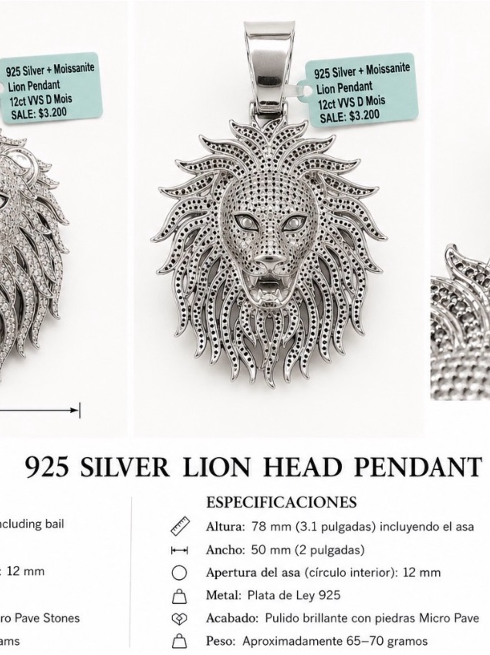 925 Silver Lion Head Pendant - Silver Lion Necklace